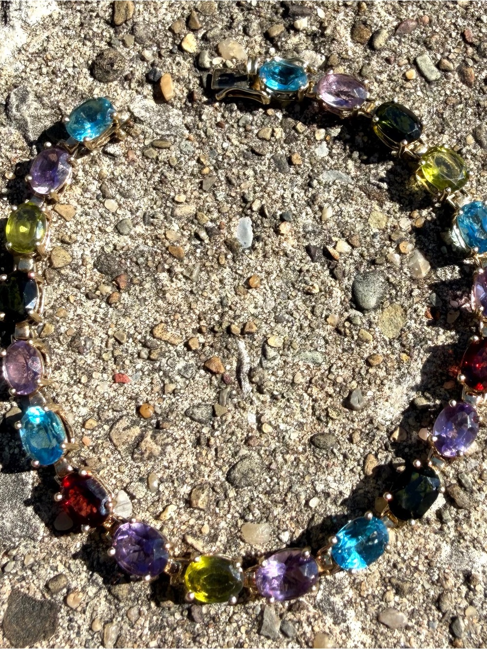 10K Yellow Gold Multi Color Gemstone Tennis Bracelet